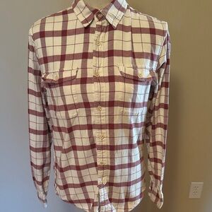 Lucky Brand Women's Maroon and Cream Checkered Button Down Shirt